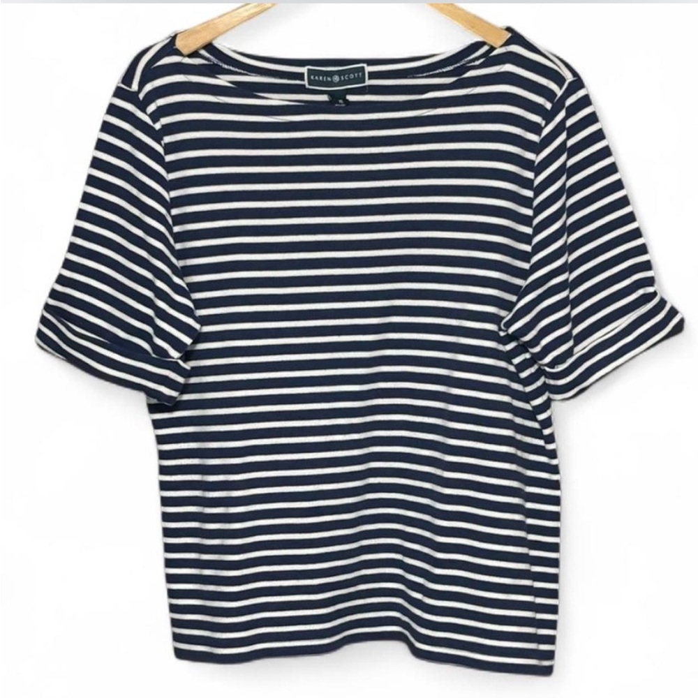 Karen Scott Navy and White Striped Tee